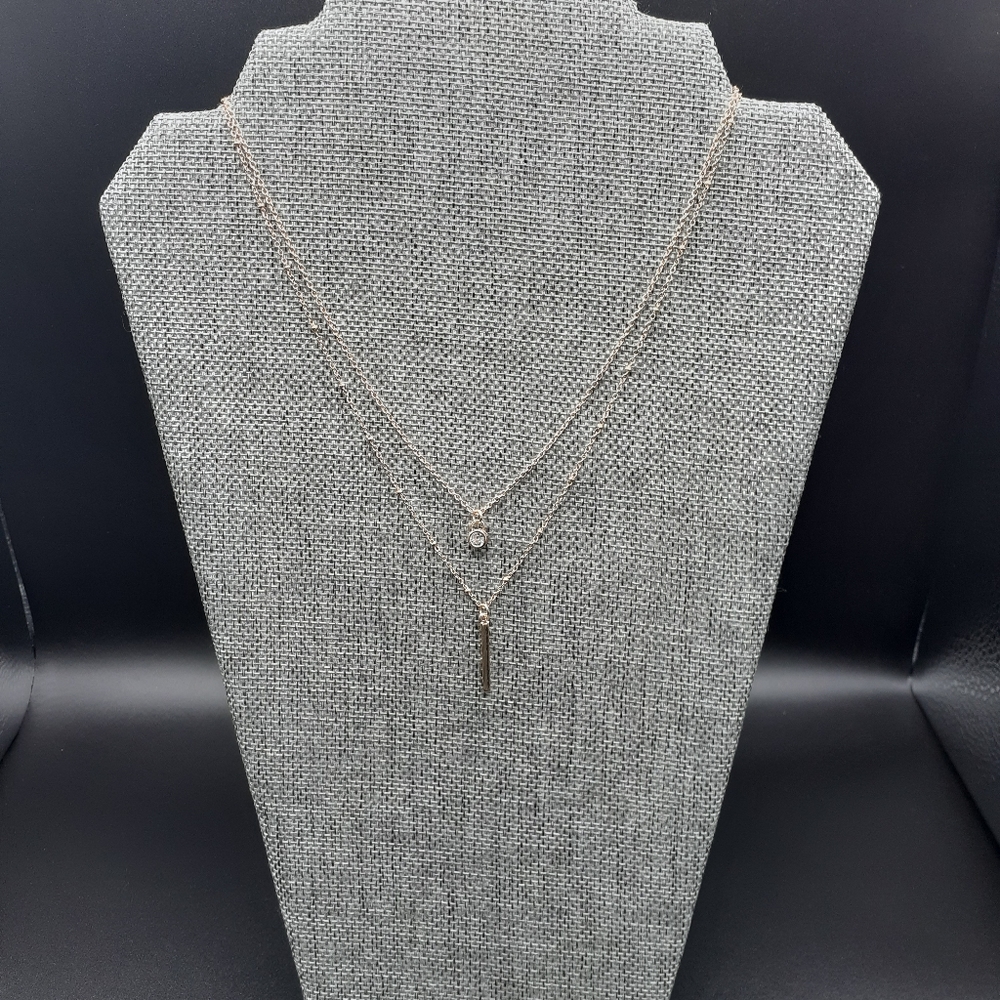 Gold Tone Double Strand Crystal & Bar Necklace NWOT
